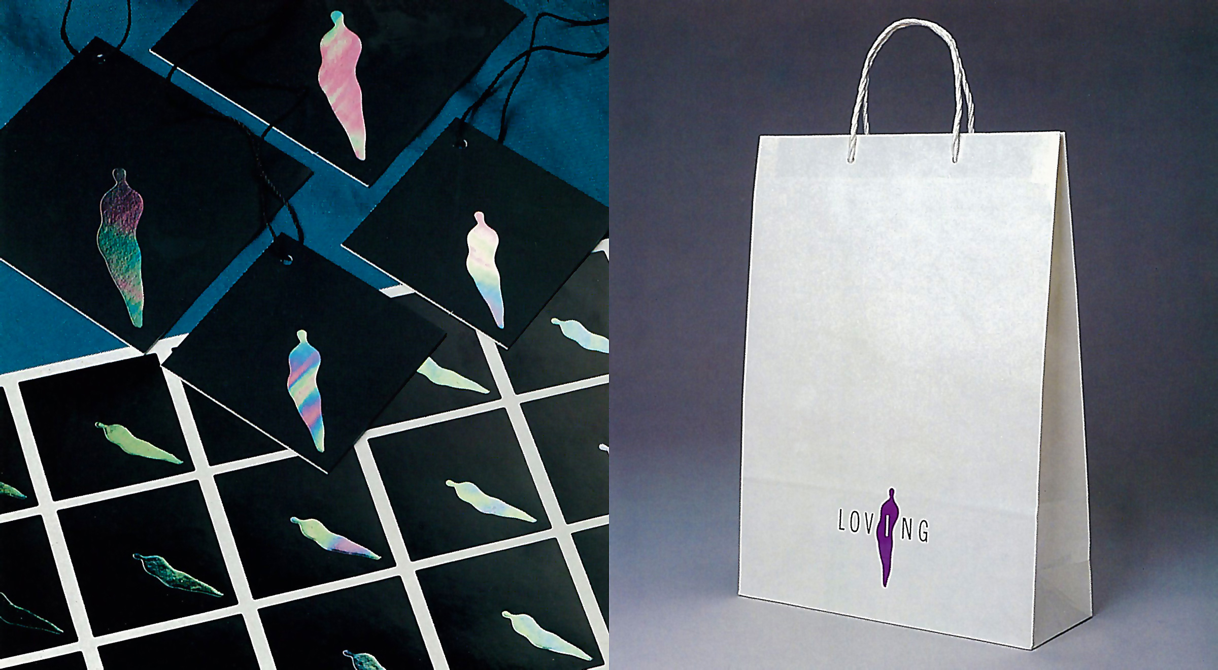 LOVING 店内のモチーフとロゴが描かれた紙袋